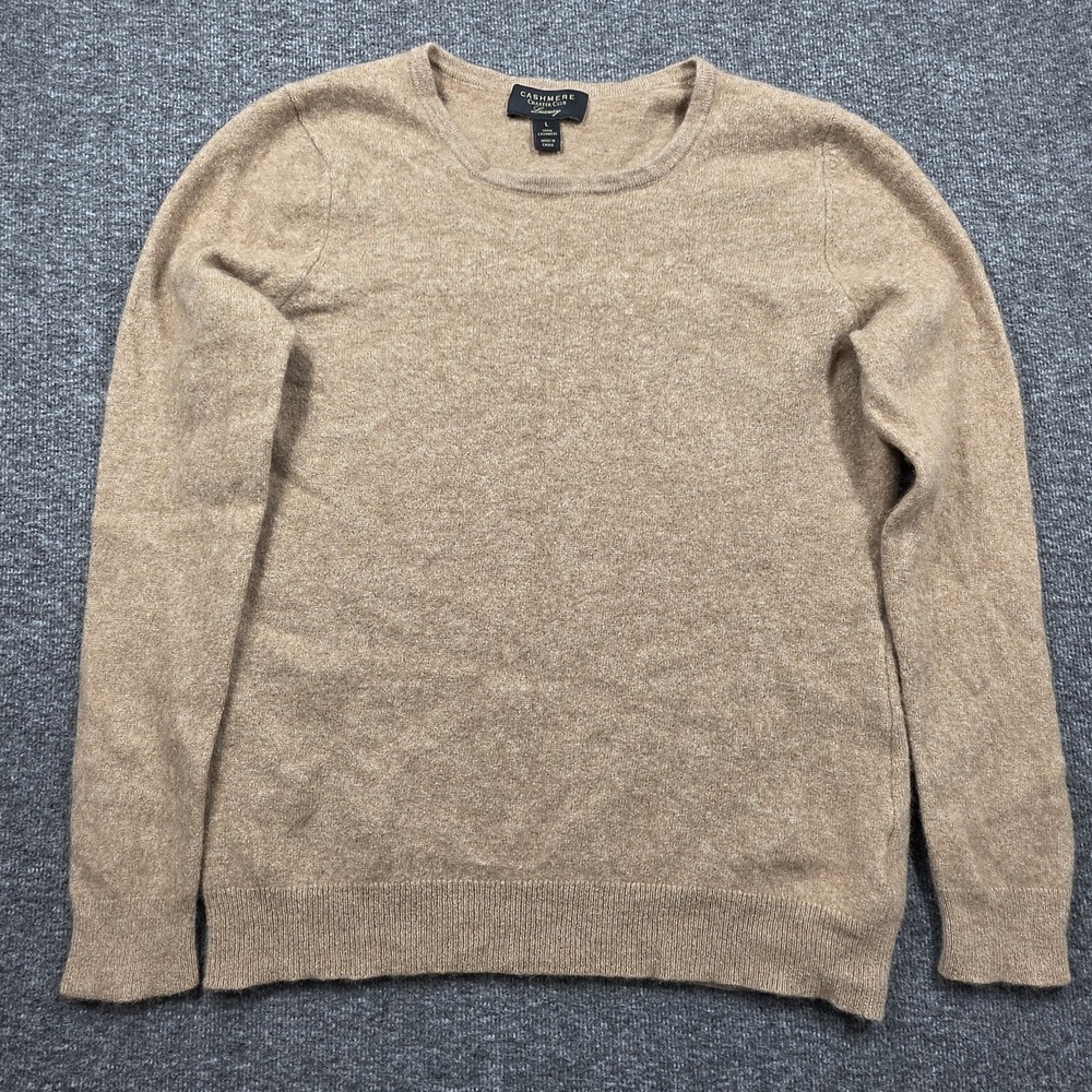 Charter Club Luxury Cashmere Sweater Women Crew Neck Camel Color Large